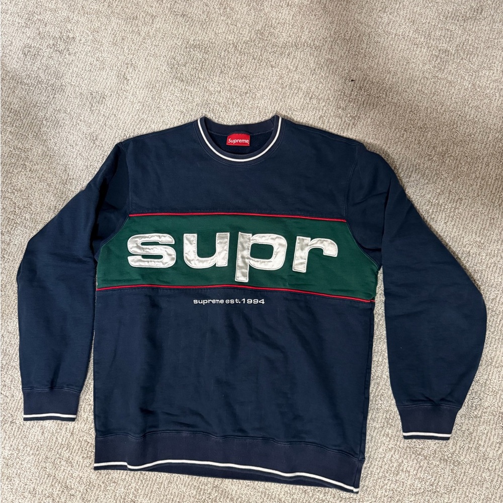Supreme Piping Crewneck Navy Sweatshirt